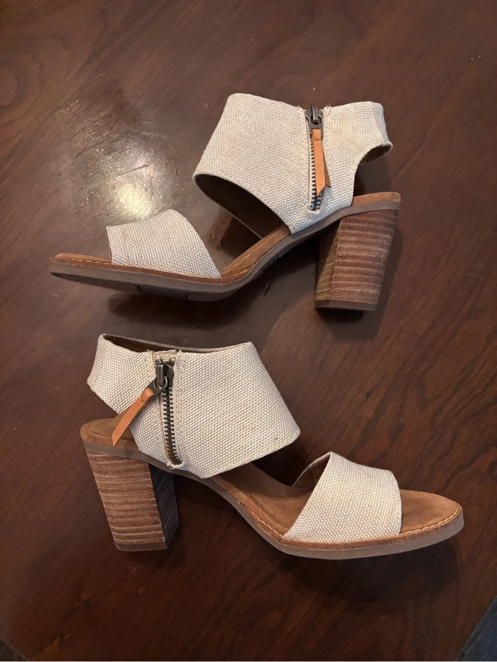 TOMS Beige Canvas Ankle-Strap Sandals